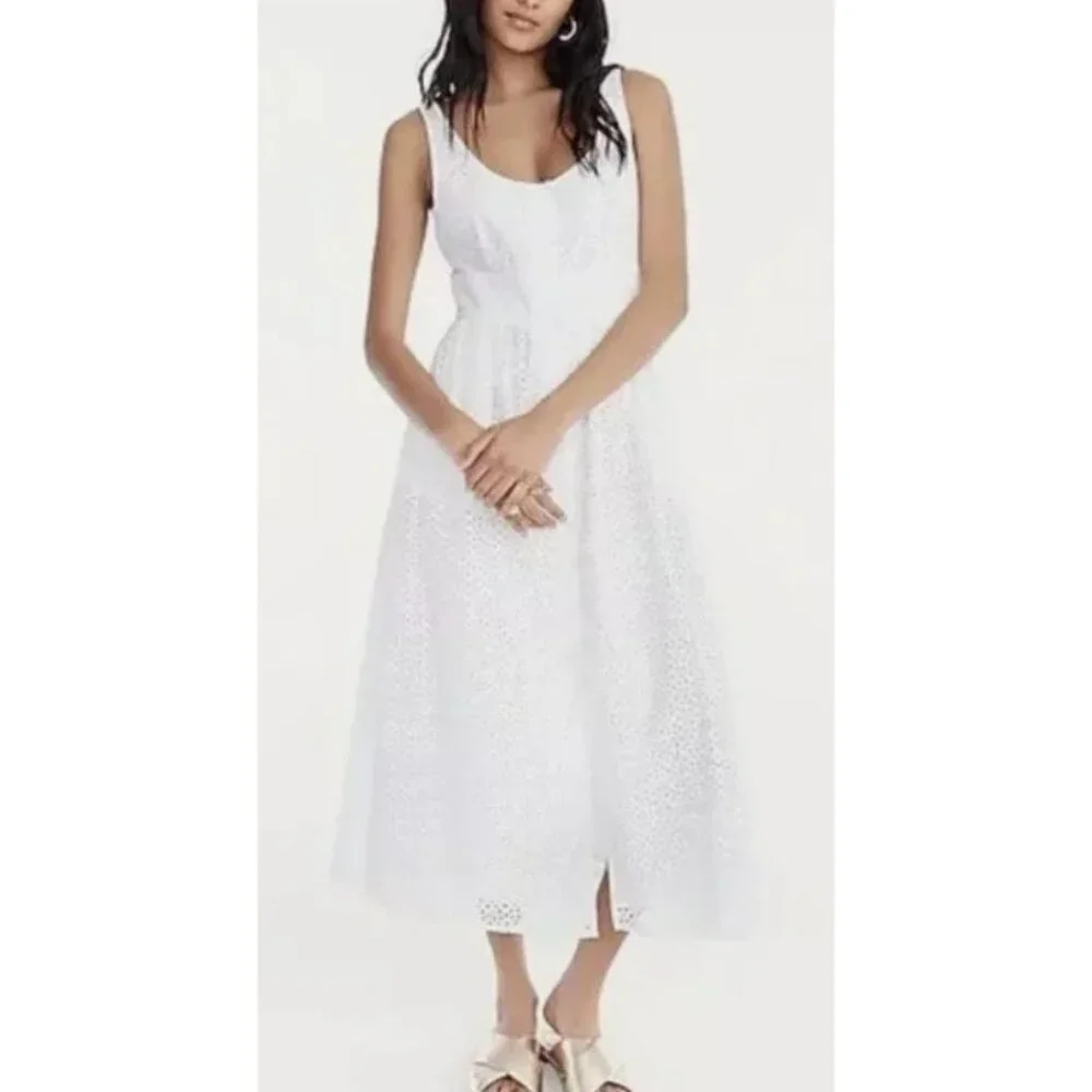 NWT J.Crew Button-Front Sleeveless Midi Dress White Cotton Summer Eyelet-sz 10 P